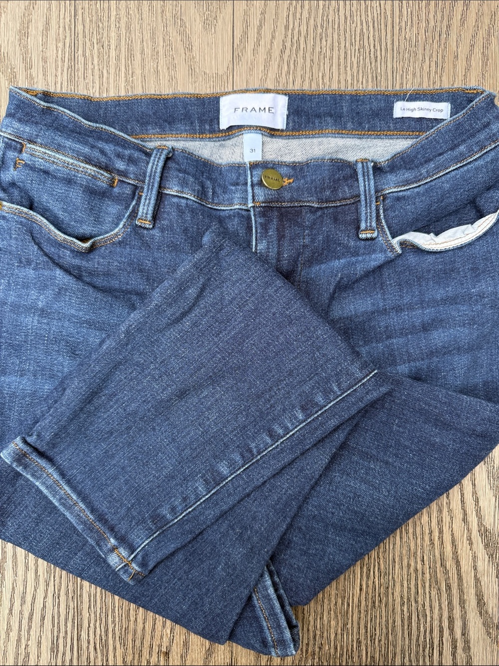 Frame Denim Le High Skinny Crop Jeans in Dark Blue Wash